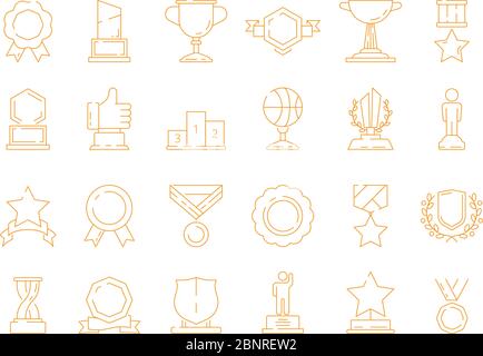 Trophy icon. Award cup quality sport winners rewards vector signs thin line Stock Vector