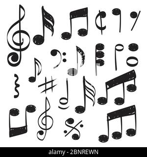 Music note. Doodles sketch musical vector hand drawn pictures isolated Stock Vector