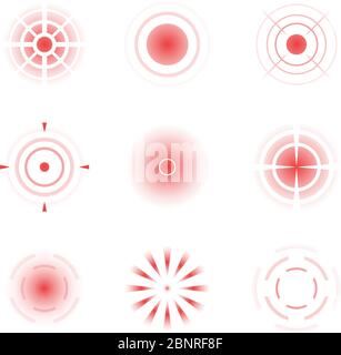 Pain red rings. Male female headache bones painful target vector radial shapes Stock Vector