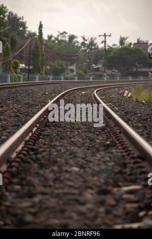 railway tracks in the morning Stock Photo