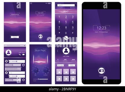 Mobile ui. Design template interface of smartphone application app buttons gui vector Stock Vector