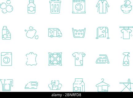 Laundry icon. Dry cleaning washing machine in laundromat steam garments vector symbols collection Stock Vector