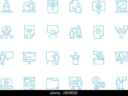 Business learning icon. Conference room manager presentation coaching team vector presentation symbols Stock Vector