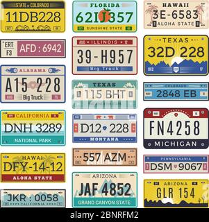 Car license plates. Automobile registration numbers vector template letters Stock Vector