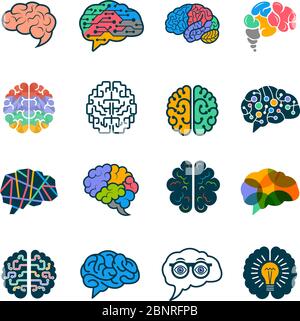 Human brain collection. Creative silhouettes of smart minds genius remember vector logotypes elements Stock Vector