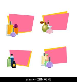 Vector perfume bottles stickers with place for text set illustration Stock Vector