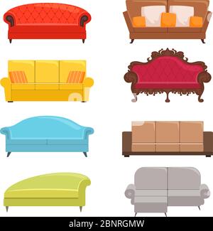 Sofa collection. Bed classic divan modern coach vector interior furniture Stock Vector