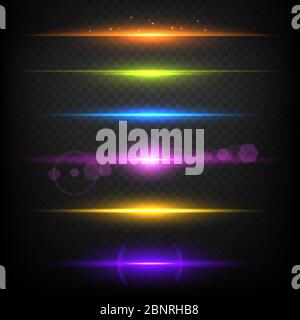 Line glow borders. Neon light illuminated linear burst vector template Stock Vector