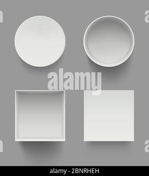 Boxes top view. Gifts present open white cases template vector mockup isolated Stock Vector