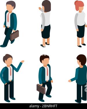 Business people isometric. Office managers workers male and female directors leaders team vector 3d pictures Stock Vector