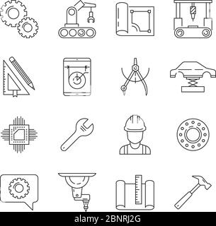 Engineering icon. Mechanical manufacturing technician engineer vector thin line symbols isolated Stock Vector