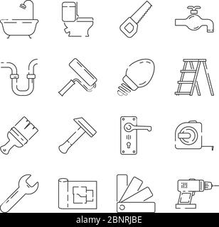 Repair icon. Support service building construction tools fast supplies vector linear items Stock Vector