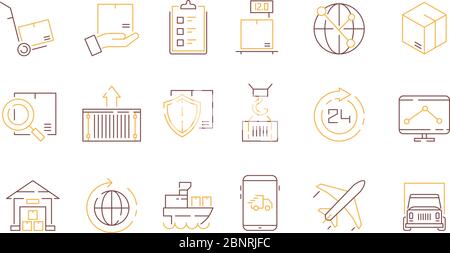 Logistics icon collection. Container survey delivery service export and import transportation vector colored thin symbols Stock Vector