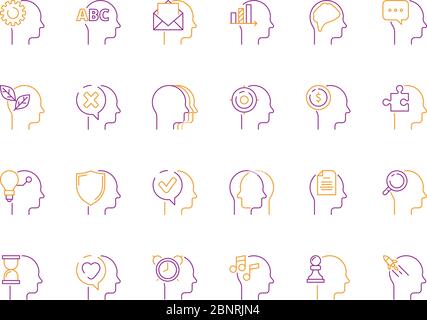 Head mind icon. Smart idea and creative thinking innovative solutions learning mindfulness vector symbols Stock Vector
