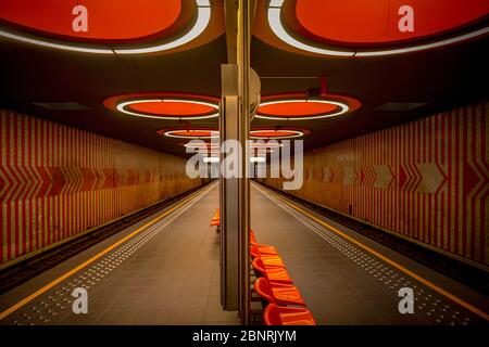 Europe, Belgium, Brussels, city, downtown, metro, subway, station, Pannenhuis, LIne 6 Stock Photo