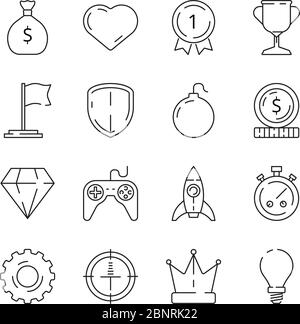 Gamification icon. Business rules achievement for workers challenge motivation competitive advantage managers efficiency vector symbols Stock Vector