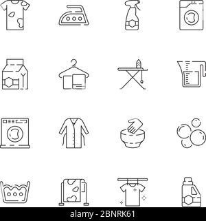 Laundry service icons. Washing clothes laundromat domestic dirt vector laundry symbols Stock Vector