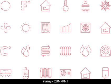 Cooling heating symbols. Cool sun conditioning systems dry air and water vector icon set Stock Vector