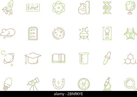 Science colored icon. Chemical experiment scientific lab biological innovation and practice laboratory equipment vector symbols Stock Vector