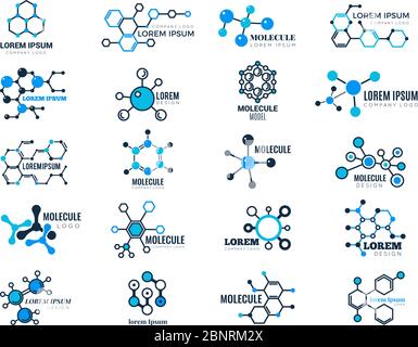 Molecular logotypes. Evolution concept formula chemistry genetic technology medical information node cell vector illustrations Stock Vector