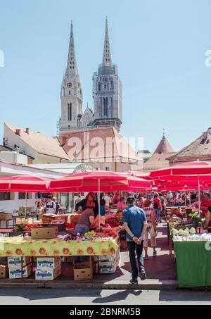 The Dolac market in the Kaptol area is the most important market in Zagreb Stock Photo