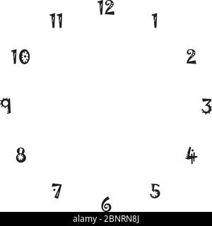 clock dial interesting numbers for the hours on transparent background designer cut Stock Vector