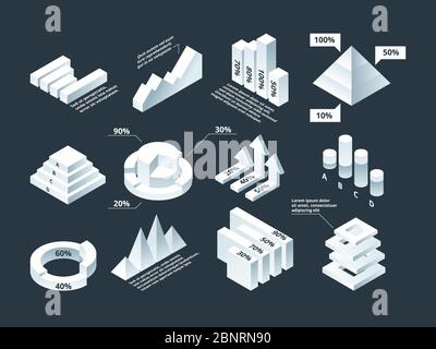 Graphic isometric. Infographic business diagram charts stats shapes vector empty infographic template Stock Vector