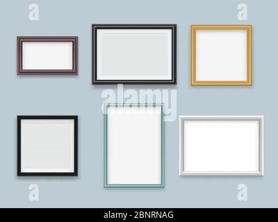 Picture frames realistic. Modern wood empty painting or photography frame vector mockup collection Stock Vector