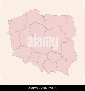 Poland map highlighted provinces with boundaries graphics design. Vintage pink shade background vector. Perfect for business concepts, backgrounds, ba Stock Vector