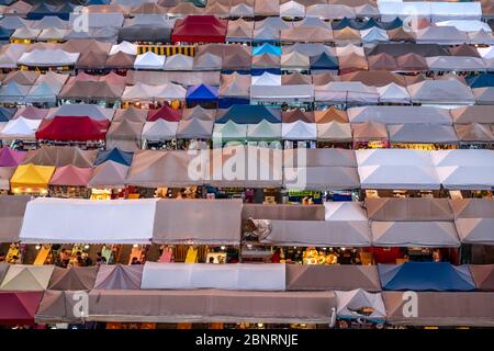 Bangkok / Thailand - February 8, 2020: Name of this place ' Ratchada Rot Fai Night Train Market ' in Bangkok Downtown Stock Photo