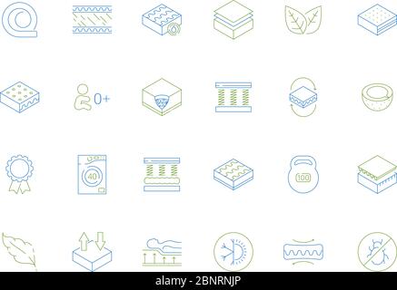 Mattress icons. Anatomical orthopedic healthcare comfortable latex eco material foam bed vector furniture colored symbols Stock Vector