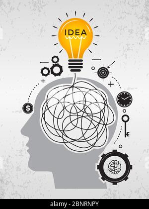 Idea search. Chaos lines of mind thinking about good idea scribble way vector shapes Stock Vector