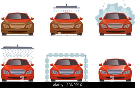 Car wash. Transport automobile water wash service vector collection set Stock Vector
