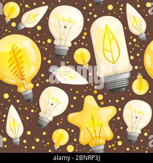 Bulb pattern. Light lamp diode illuminations vector pictures for textile design projects Stock Vector