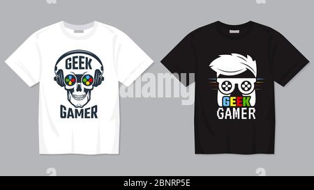 Game t-shirt. Joypad controller digital video gaming concept for geek vector printing template for textile Stock Vector
