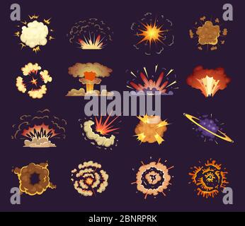 Fire explosion. Cloud lightning and blast vector cartoon burst Stock Vector