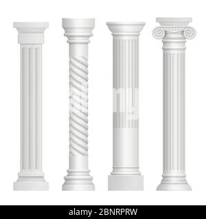 Antique column. Historical greek pillars ancient building architecture art sculpture vector realistic pictures Stock Vector