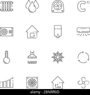 Heating cooling icons. Airing conditioning systems vector heat symbols thin line Stock Vector