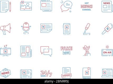 Colored news icons. Paper magazine newspaper online articles media announce source vector symbols Stock Vector