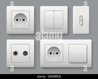 Electric socket switches. House shifting electrical switches vector realistic template Stock Vector