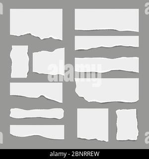 Ripped white paper. Torn light scrap note paper for notes pieces vector realistic pictures for banners Stock Vector