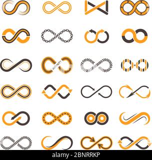 Infinity icons. Contouring shapes of eternity vector two-color symbols Stock Vector