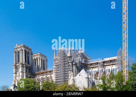 Paris, Ile de france/ France: Restration site of notre dame de paris with a crane Stock Photo