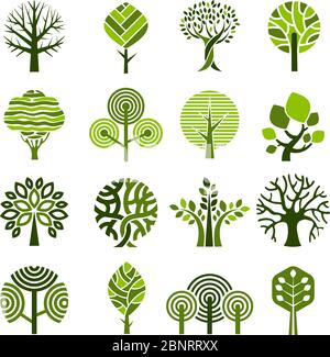 Tree badges. Abstract graphic nature eco pictures simple growth plants vector emblem Stock Vector