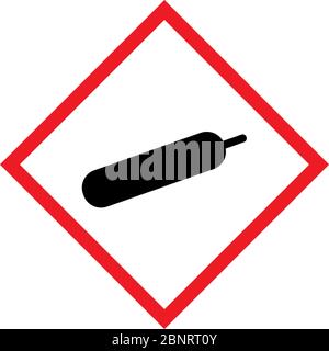 Gas under pressure symbol cylinder graphics design. CLP hazard sign. Diamond shape red border and white background. Stock Vector