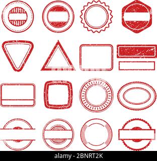 Rubber stamp frames. Grunge scratching post tampon insignia stamp vector templates isolated Stock Vector