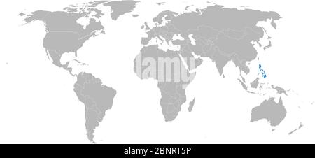 Philippines map highlighted blue on world political map. Gray background. Perfect for business concepts, backgrounds, backdrop, poster, sticker, banne Stock Vector