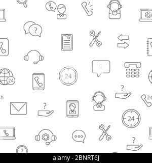 Vector line call support center icons pattern or background illustration Stock Vector