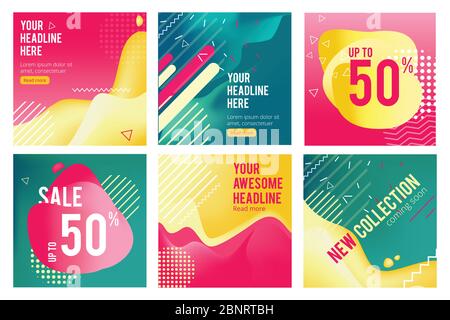 Offers banners. Prommotion square images for big sales social media offers layout vector templates Stock Vector