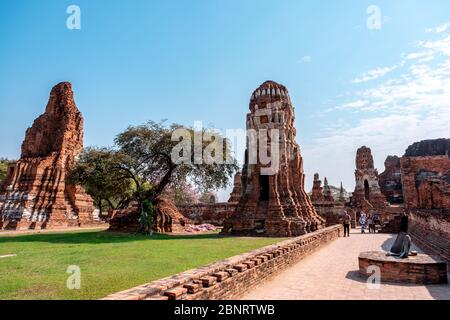 Name of this place ' Wat Mahathat ' temple and another spelling is ' Wat Maha That 'the temple in Ayutthaya Province, Bangkok Stock Photo